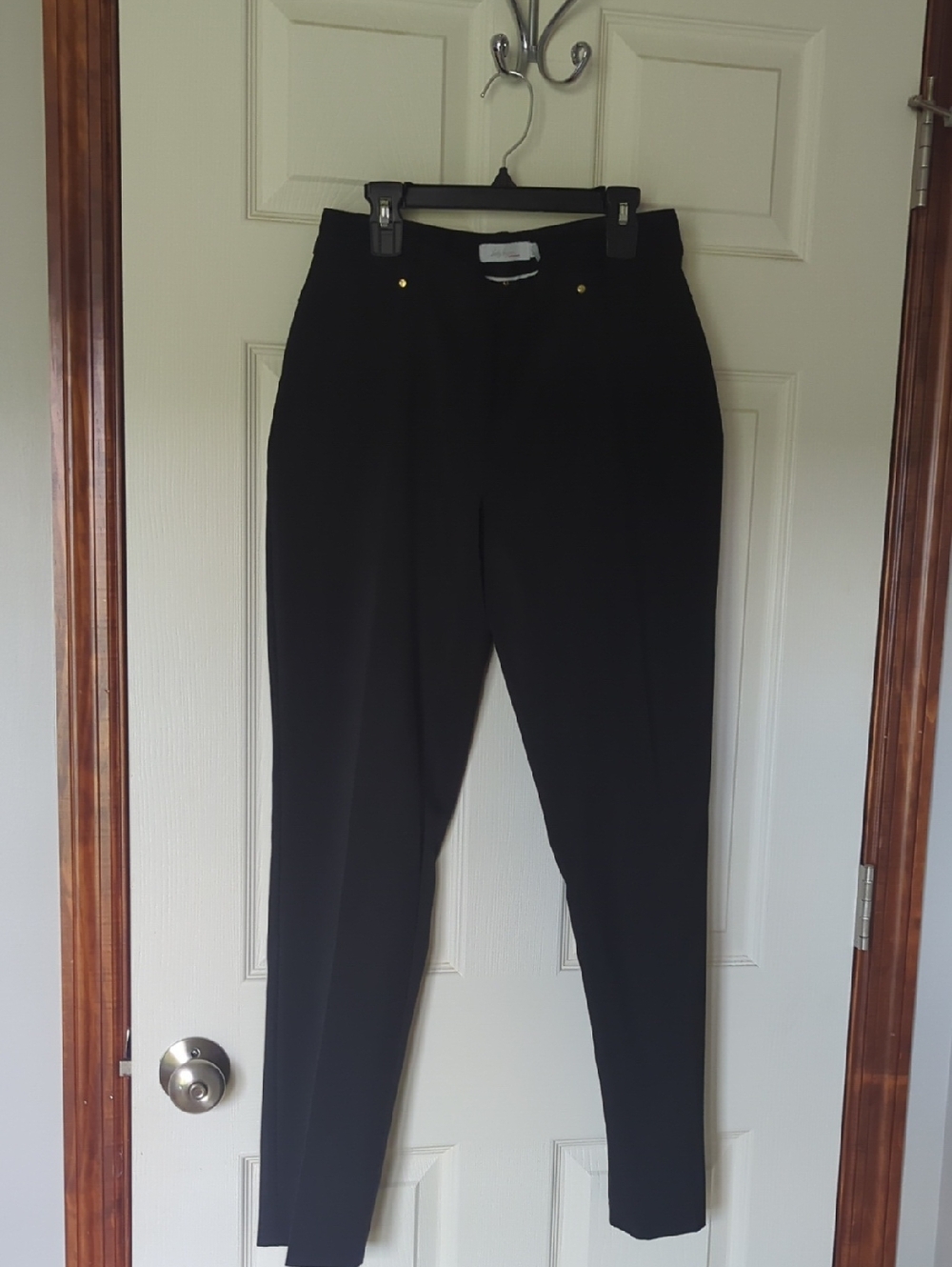 Lady Hagen Black Straight-Leg Dress Pants with Gold Accents